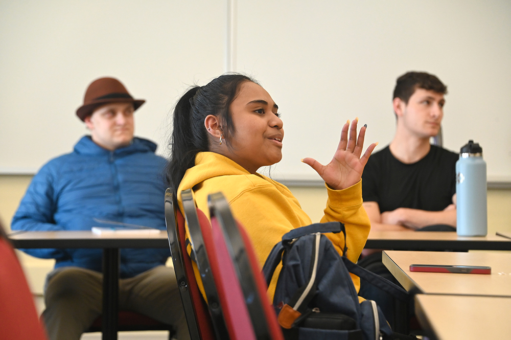 three students in lecture at EOU